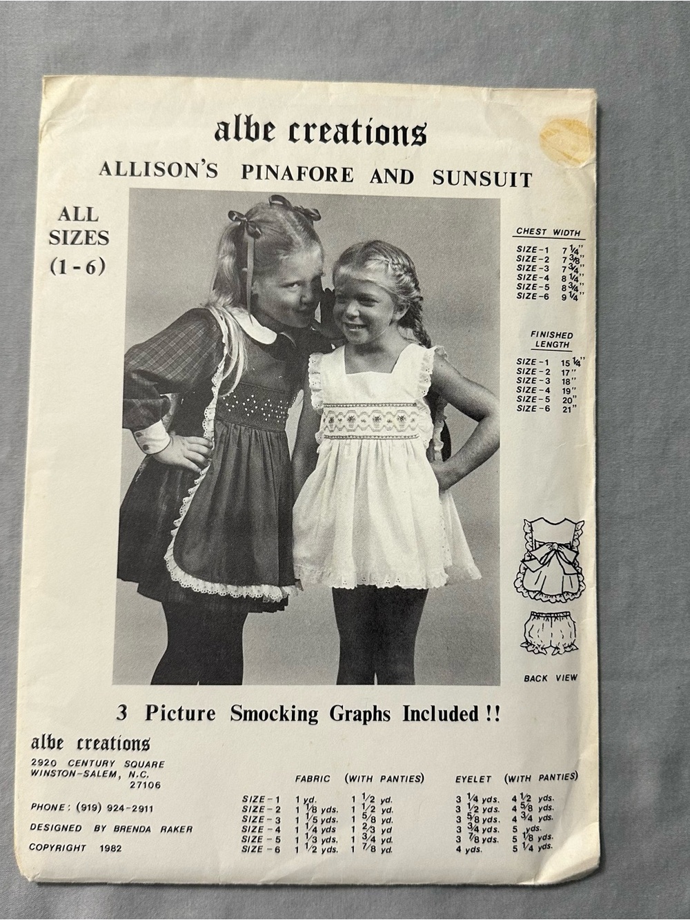 Vintage Albe Creations Allison Pinafore Sunsuit Smocking Pattern Sz 1-6